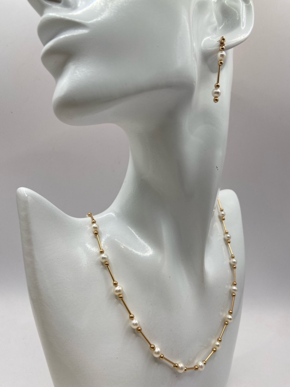 Rare 14K Yellow Gold 5mm Cultured Pearl By The Yard Station Necklace 18”L - Picture 9 of 9